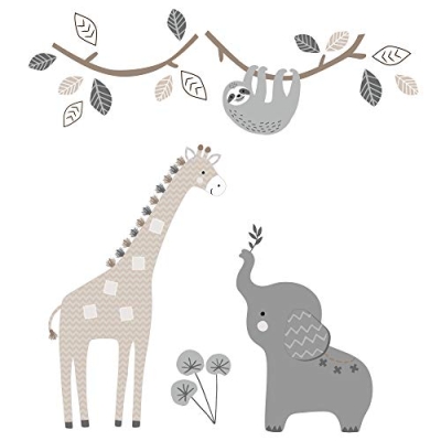Lambs & Ivy Jungle Animals Gray White Taupe Crib Bedding Set, 4 Piece Nursery Quilt, Fitted Sheet, Skirt, Wall Decals 0cm 13 Product: Lambs & Ivy Baby Jungle Animals 4-Piece Gray/White/Taupe Crib Bedding Set