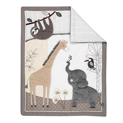 Lambs & Ivy Jungle Animals Gray White Taupe Crib Bedding Set, 4 Piece Nursery Quilt, Fitted Sheet, Skirt, Wall Decals 0cm 10 Product: Lambs & Ivy Baby Jungle Animals 4-Piece Gray/White/Taupe Crib Bedding Set