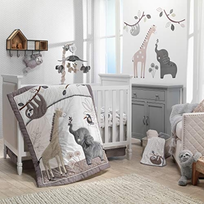 Product: Lambs & Ivy Baby Jungle Animals 4-Piece Gray/White/Taupe Crib Bedding Set