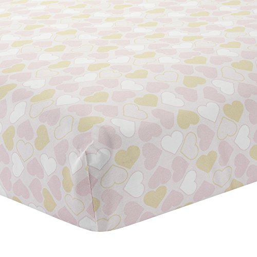 Lambs & Ivy Baby Love Pink Gold Heart 4 Piece Girl Crib Bedding Set, Quilt Fitted Sheet Crib Skirt Diaper Holder, 28x52 4 Product: Lambs & Ivy Baby Love Pink/Gold Girl Heart 4 Piece Crib Bedding Set
