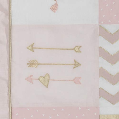 Lambs & Ivy Baby Love Pink Gold Heart 4 Piece Girl Crib Bedding Set, Quilt Fitted Sheet Crib Skirt Diaper Holder, 28x52 10 Product: Lambs & Ivy Baby Love Pink/Gold Girl Heart 4 Piece Crib Bedding Set