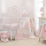 Product: Lambs & Ivy Baby Love Pink/Gold Girl Heart 4 Piece Crib Bedding Set