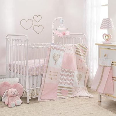 Product: Lambs & Ivy Baby Love Pink/Gold Girl Heart 4 Piece Crib Bedding Set