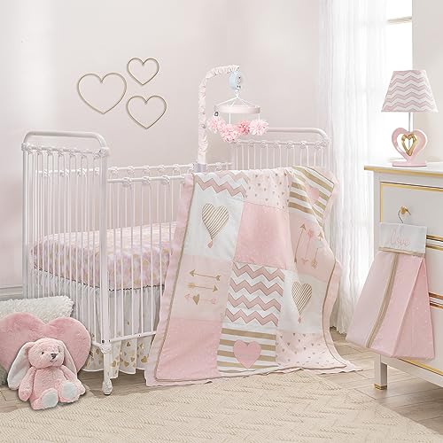 Lambs & Ivy Baby Love Pink/Gold Girl Heart 4 Piece Crib Bedding Set - Crib Bedding Sets Product: Lambs & Ivy Baby Love Pink/Gold Girl Heart 4 Piece Crib Bedding Set
