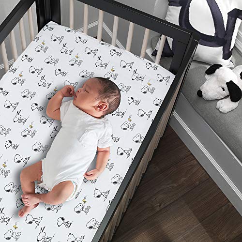 Lambs & Ivy Classic Snoopy 3 Piece Baby Crib Bedding Set, White Black Gray Nursery, 3 Piece Set 5 Product: Lambs & Ivy Classic Snoopy White/Black/Gray 3-Piece Baby Crib Bedding Set