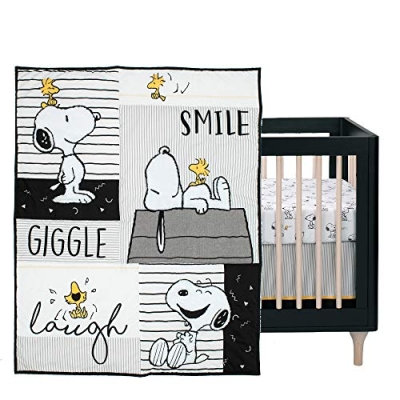 Lambs & Ivy Classic Snoopy 3 Piece Baby Crib Bedding Set, White Black Gray Nursery, 3 Piece Set 10 Product: Lambs & Ivy Classic Snoopy White/Black/Gray 3-Piece Baby Crib Bedding Set