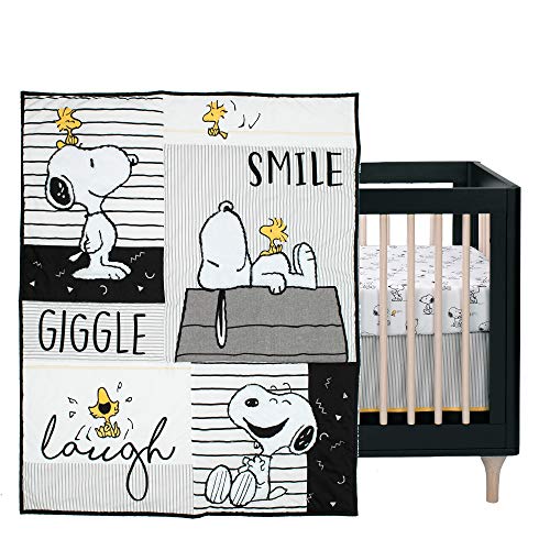 Lambs & Ivy Classic Snoopy 3 Piece Baby Crib Bedding Set, White Black Gray Nursery, 3 Piece Set 1 Product: Lambs & Ivy Classic Snoopy White/Black/Gray 3-Piece Baby Crib Bedding Set