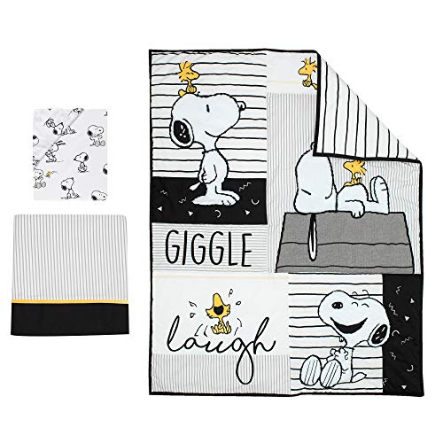 Lambs & Ivy Classic Snoopy 3 Piece Baby Crib Bedding Set, White Black Gray Nursery, 3 Piece Set 8 Product: Lambs & Ivy Classic Snoopy White/Black/Gray 3-Piece Baby Crib Bedding Set