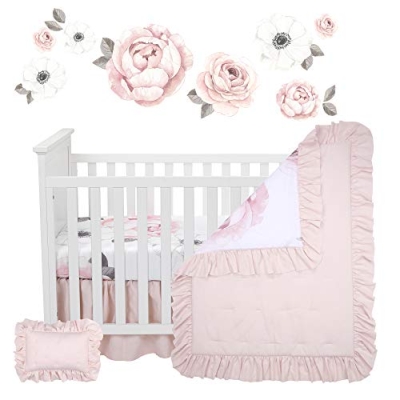 Blossom Dreams 5 Piece Crib Bedding Set, Watercolor Florals, Soft Pink Nursery, Cotton Sheet, 32.5cm 10 Product: Lambs & Ivy Floral Garden Watercolor/Pink Linen 5-Piece Baby Crib Bedding Set