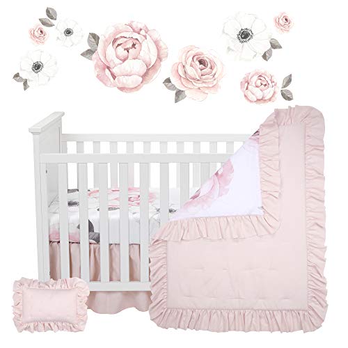 Blossom Dreams 5 Piece Crib Bedding Set, Watercolor Florals, Soft Pink Nursery, Cotton Sheet, 32.5cm 1 Product: Lambs & Ivy Floral Garden Watercolor/Pink Linen 5-Piece Baby Crib Bedding Set