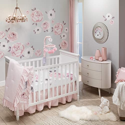Product: Lambs & Ivy Floral Garden Watercolor/Pink Linen 5-Piece Baby Crib Bedding Set