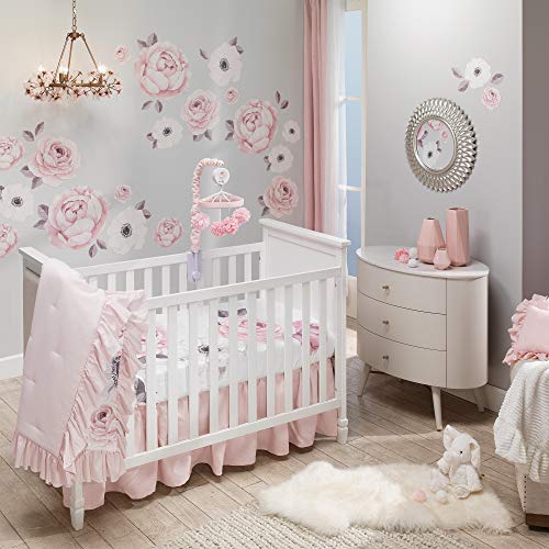 Lambs & Ivy Floral Garden Watercolor/Pink Linen 5-Piece Baby Crib Bedding Set - Crib Bedding Sets Product: Lambs & Ivy Floral Garden Watercolor/Pink Linen 5-Piece Baby Crib Bedding Set
