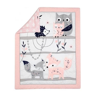 Lambs & Ivy Forever Friends 4 Piece Baby Nursery Crib Bedding Set, Woodland Fox Owl Hedgehog, Blue Pink 11 Product: Lambs & Ivy Forever Friends 4-Piece Nursery Crib Baby Bedding Set - Blue, Pink