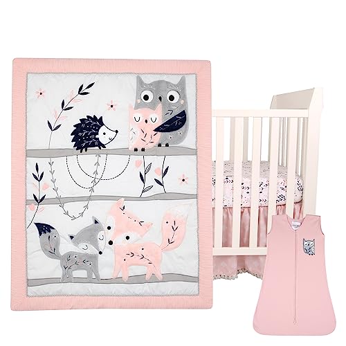 Lambs & Ivy Forever Friends 4 Piece Baby Nursery Crib Bedding Set, Woodland Fox Owl Hedgehog, Blue Pink 1 Product: Lambs & Ivy Forever Friends 4-Piece Nursery Crib Baby Bedding Set - Blue, Pink