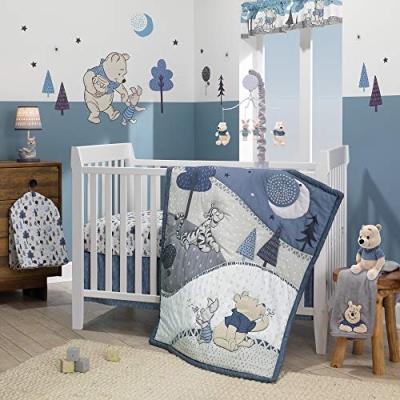 Product: Lambs & Ivy Forever Pooh 3Piece Baby Crib Bedding Set, Blue