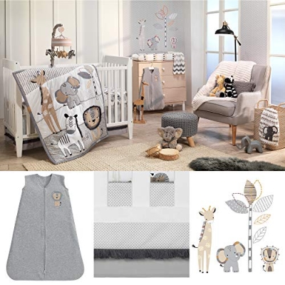 Jungle Safari Crib Bedding Set, Neutral Nursery Collection, Quilt Sheets Skirt Sleep Sack Wall Decals, 28x52in 15 Product: Lambs & Ivy Jungle Safari Gray/Tan/White Nursery 6-Piece Baby Crib Bedding Set