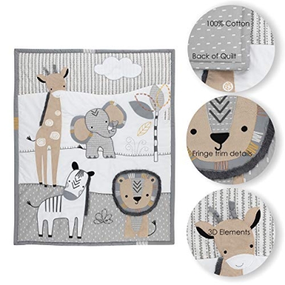 Jungle Safari Crib Bedding Set, Neutral Nursery Collection, Quilt Sheets Skirt Sleep Sack Wall Decals, 28x52in 12 Product: Lambs & Ivy Jungle Safari Gray/Tan/White Nursery 6-Piece Baby Crib Bedding Set