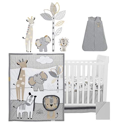 Jungle Safari Crib Bedding Set, Neutral Nursery Collection, Quilt Sheets Skirt Sleep Sack Wall Decals, 28x52in 10 Product: Lambs & Ivy Jungle Safari Gray/Tan/White Nursery 6-Piece Baby Crib Bedding Set