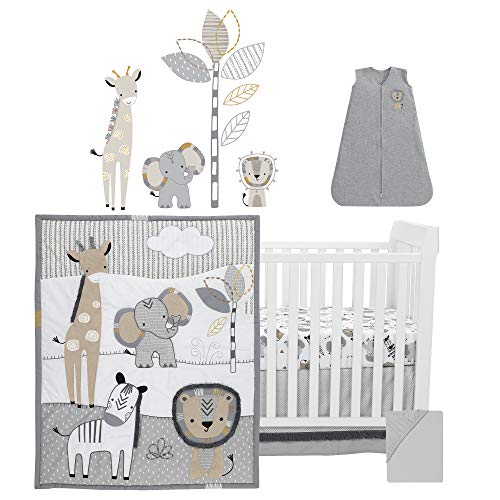 Jungle Safari Crib Bedding Set, Neutral Nursery Collection, Quilt Sheets Skirt Sleep Sack Wall Decals, 28x52in 1 Product: Lambs & Ivy Jungle Safari Gray/Tan/White Nursery 6-Piece Baby Crib Bedding Set