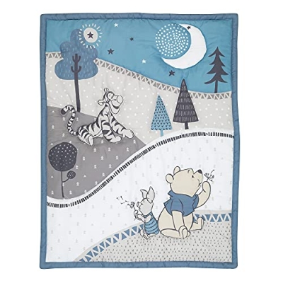 Winnie the Pooh Mini Crib Bedding Set, 3 Piece Blue Nursery Bundle, Comforter and 2 Sheets, 30 x 38 in, 24 x 38 in 13 Product: Lambs & Ivy (LAMCR) Forever Pooh 3-Piece Mini Crib Bedding Set, Blue (780020)