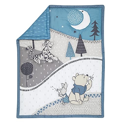 Winnie the Pooh Mini Crib Bedding Set, 3 Piece Blue Nursery Bundle, Comforter and 2 Sheets, 30 x 38 in, 24 x 38 in 10 Product: Lambs & Ivy (LAMCR) Forever Pooh 3-Piece Mini Crib Bedding Set, Blue (780020)