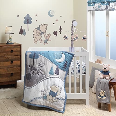 Product: Lambs & Ivy (LAMCR) Forever Pooh 3-Piece Mini Crib Bedding Set, Blue (780020)