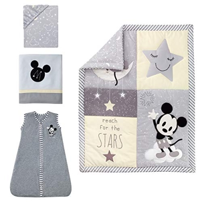 Product: Lambs & Ivy Mickey Mouse 4Piece Crib Bedding Set, Gray
