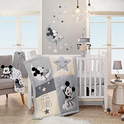 Product: Lambs & Ivy Mickey Mouse 4Piece Crib Bedding Set, Gray