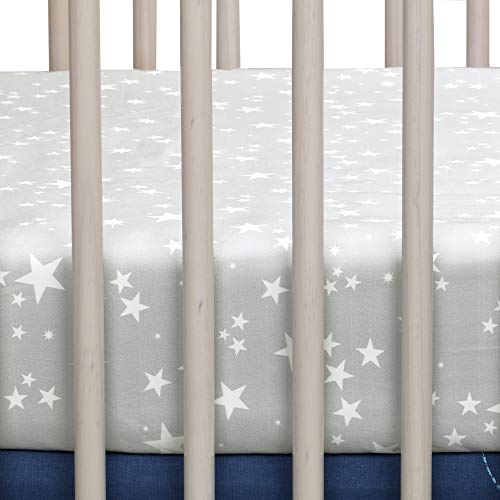 Lambs & Ivy Milky Way Space Galaxy Baby Nursery Crib Bedding Set, Blue Gray 4 Piece, 100% Cotton Sheet, Wall Decals 4 Product: Lambs & Ivy Milky Way Space Galaxy 4-Piece Baby Nursery Crib Bedding Set - Blue/Gray