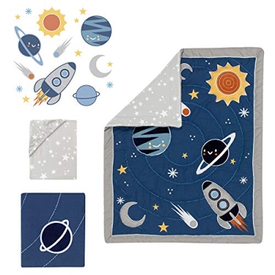 Lambs & Ivy Milky Way Space Galaxy Baby Nursery Crib Bedding Set, Blue Gray 4 Piece, 100% Cotton Sheet, Wall Decals 10 Product: Lambs & Ivy Milky Way Space Galaxy 4-Piece Baby Nursery Crib Bedding Set - Blue/Gray