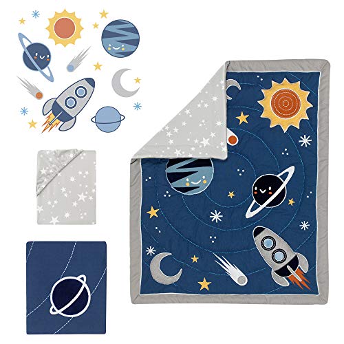 Lambs & Ivy Milky Way Space Galaxy Baby Nursery Crib Bedding Set, Blue Gray 4 Piece, 100% Cotton Sheet, Wall Decals 1 Product: Lambs & Ivy Milky Way Space Galaxy 4-Piece Baby Nursery Crib Bedding Set - Blue/Gray