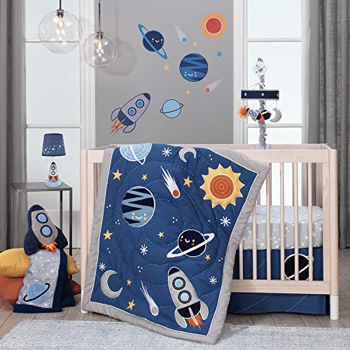 Lambs & Ivy Milky Way Space Galaxy 4-Piece Baby Nursery Crib Bedding Set - Blue/Gray - Crib Bedding Sets Product: Lambs & Ivy Milky Way Space Galaxy 4-Piece Baby Nursery Crib Bedding Set - Blue/Gray