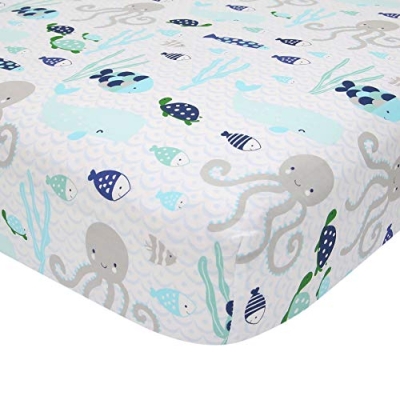 Lambs & Ivy Oceania Baby Crib Bedding Set, Blue Ocean Nautical Whale Octopus, 6 Piece Cotton Nursery 32.5cm 11 Product: Lambs & Ivy Oceania 6-Piece Baby Crib Bedding Set - Blue Ocean, Nautical, Aquatic, Whale, Octopus Theme