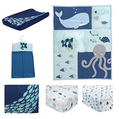 Lambs & Ivy Oceania Baby Crib Bedding Set, Blue Ocean Nautical Whale Octopus, 6 Piece Cotton Nursery 32.5cm 10 Product: Lambs & Ivy Oceania 6-Piece Baby Crib Bedding Set - Blue Ocean, Nautical, Aquatic, Whale, Octopus Theme