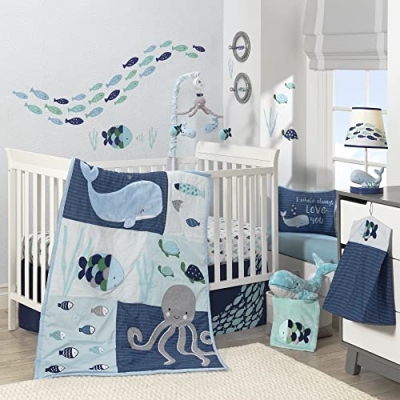 Product: Lambs & Ivy Oceania 6-Piece Baby Crib Bedding Set - Blue Ocean, Nautical, Aquatic, Whale, Octopus Theme