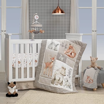 Product: Lambs & Ivy Painted Forest 4-Piece Crib Bedding Set - Gray, Beige, White
