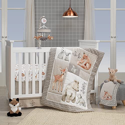 Lambs & Ivy Painted Forest 4-Piece Crib Bedding Set - Gray, Beige, White - Crib Bedding Sets Product: Lambs & Ivy Painted Forest 4-Piece Crib Bedding Set - Gray, Beige, White