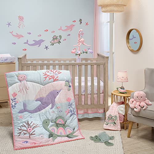 Lambs & Ivy Sea Dreams 3-Piece Dolphin/Turtle Nautical Baby Crib Bedding Set - Crib Bedding Sets Product: Lambs & Ivy Sea Dreams 3-Piece Dolphin/Turtle Nautical Baby Crib Bedding Set