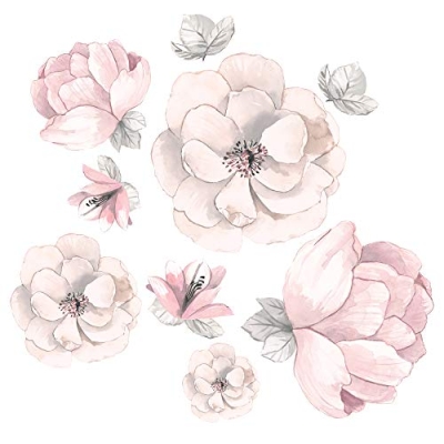 Lambs & Ivy Botanical Watercolor Floral Baby Crib Bedding Set, 4 Piece, Pink Gray, Pom Pom Skirt, Wall Stickers, 16-inch 17 Product: Lambs & Ivy Signature Botanical Baby Watercolor Floral 4-Piece Crib Bedding Set