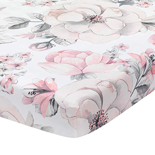 Lambs & Ivy Botanical Watercolor Floral Baby Crib Bedding Set, 4 Piece, Pink Gray, Pom Pom Skirt, Wall Stickers, 16-inch 4 Product: Lambs & Ivy Signature Botanical Baby Watercolor Floral 4-Piece Crib Bedding Set