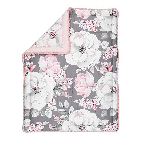 Lambs & Ivy Botanical Watercolor Floral Baby Crib Bedding Set, 4 Piece, Pink Gray, Pom Pom Skirt, Wall Stickers, 16-inch 2 Product: Lambs & Ivy Signature Botanical Baby Watercolor Floral 4-Piece Crib Bedding Set