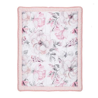 Lambs & Ivy Botanical Watercolor Floral Baby Crib Bedding Set, 4 Piece, Pink Gray, Pom Pom Skirt, Wall Stickers, 16-inch 12 Product: Lambs & Ivy Signature Botanical Baby Watercolor Floral 4-Piece Crib Bedding Set