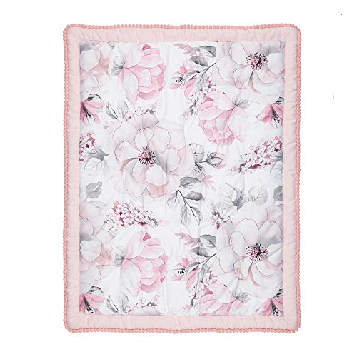 Lambs & Ivy Botanical Watercolor Floral Baby Crib Bedding Set, 4 Piece, Pink Gray, Pom Pom Skirt, Wall Stickers, 16-inch 3 Product: Lambs & Ivy Signature Botanical Baby Watercolor Floral 4-Piece Crib Bedding Set