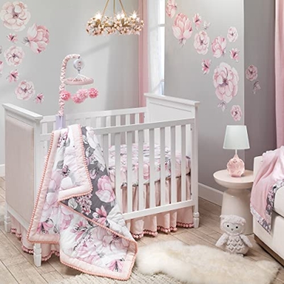 Product: Lambs & Ivy Signature Botanical Baby Watercolor Floral 4-Piece Crib Bedding Set
