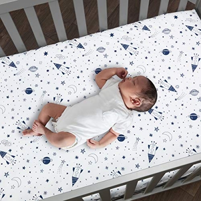 Blue Space Rocket Nursery Bedding, 5 Piece Galaxy Crib Set, Star Quilt, Fitted Sheet, Plush Rocket Toy, 32.5cm 13 Product: Lambs & Ivy Sky Rocket 5-Piece Blue Galaxy/Space Nursery Baby Crib Bedding Set