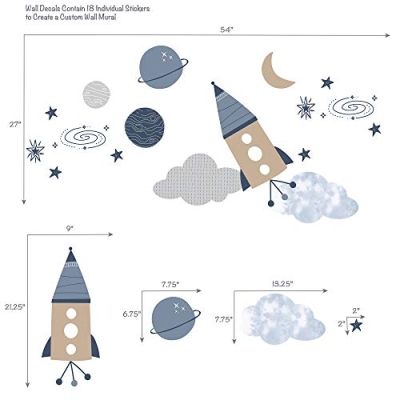 Blue Space Rocket Nursery Bedding, 5 Piece Galaxy Crib Set, Star Quilt, Fitted Sheet, Plush Rocket Toy, 32.5cm 16 Product: Lambs & Ivy Sky Rocket 5-Piece Blue Galaxy/Space Nursery Baby Crib Bedding Set