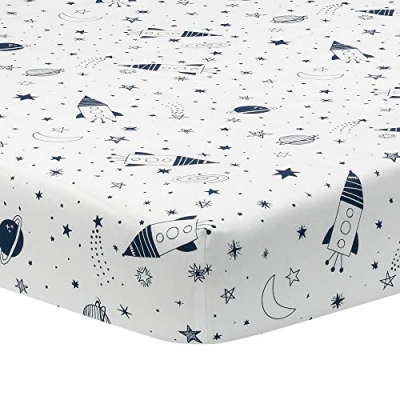 Blue Space Rocket Nursery Bedding, 5 Piece Galaxy Crib Set, Star Quilt, Fitted Sheet, Plush Rocket Toy, 32.5cm 12 Product: Lambs & Ivy Sky Rocket 5-Piece Blue Galaxy/Space Nursery Baby Crib Bedding Set