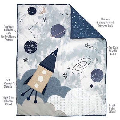 Blue Space Rocket Nursery Bedding, 5 Piece Galaxy Crib Set, Star Quilt, Fitted Sheet, Plush Rocket Toy, 32.5cm 11 Product: Lambs & Ivy Sky Rocket 5-Piece Blue Galaxy/Space Nursery Baby Crib Bedding Set