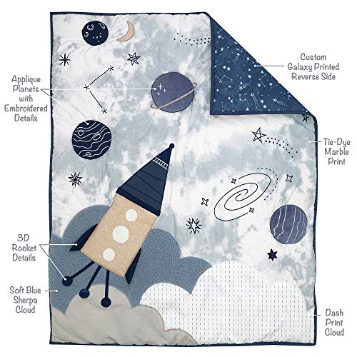 Blue Space Rocket Nursery Bedding, 5 Piece Galaxy Crib Set, Star Quilt, Fitted Sheet, Plush Rocket Toy, 32.5cm 2 Product: Lambs & Ivy Sky Rocket 5-Piece Blue Galaxy/Space Nursery Baby Crib Bedding Set