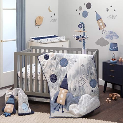 Product: Lambs & Ivy Sky Rocket 5-Piece Blue Galaxy/Space Nursery Baby Crib Bedding Set